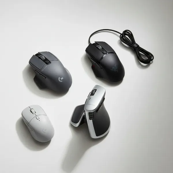 A selection of top-rated computer mice for different uses, displayed prominently.