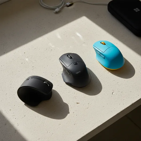 A selection of top travel computer mice, showcasing various designs and sizes suitable for on-the-go use.